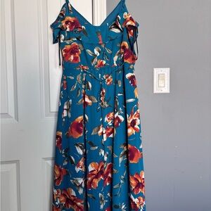 by & by Teal and Red Floral Dress